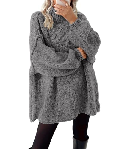 BTFBM Sweaters for Women Fall 2025 Long Sleeve Mock Neck Cable Knit Oversized Sweater Pullover Tops Thick Winter Clothes(Grey, Medium)