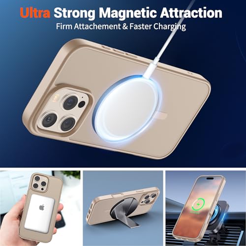 Image of SUPFINE Magnetic for iPhone 16 Pro Case(Compatible with MagSafe)(Military Grade Drop Protection) Slim Translucent Matte Shockproof with Anti-Fingerprint Phone Case,Desert Gold