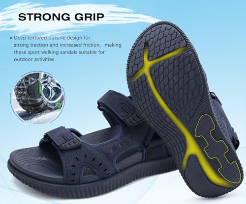 Image of KuaiLu Mens Leather Hiking Sandals with Orthopedic Arch Support Footbed | Sport Recovery Athletic Waliking Sandals For Man Outdoor Summer Casual Thick Cushion Beach Water Fisherman Sandal Size 7-15
