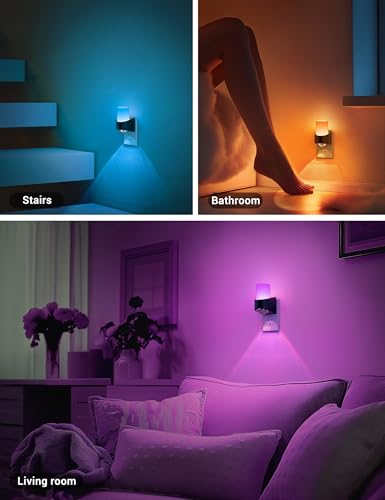 Image of JandCase LED Night Lights Plug into Wall, Color Changing Night Light with Dusk to Dawn Light Sensor, RGB Night Light for Kids, Color LED Nightlight for Bedroom Bathroom Kids Room