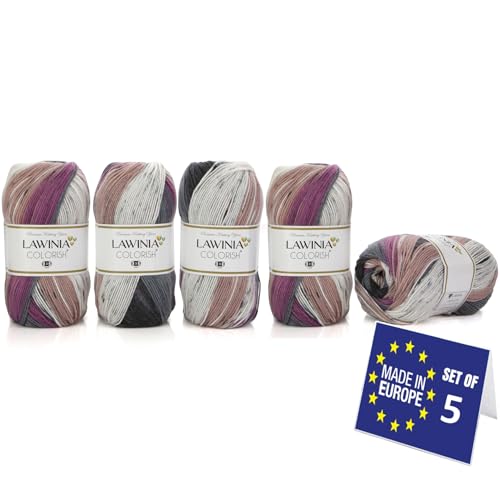 LAWINIA COLORISH Premium Laine Multicolore Dégradé, Pelotes de Laine Super Douce Pour Bébé 5x100g-350m Laine à Tricoter, Pelote de Laine Multicolore,...