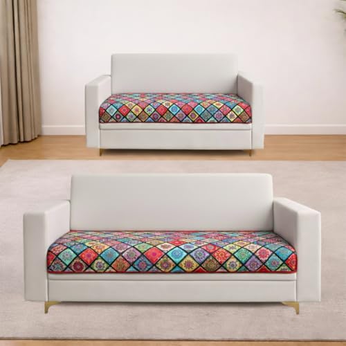 Image of Homerz Premium 5 (3+2) Seater Velvet Sofa Panel Cover with Digital Prints | Anti-Slip Backing (Mandala, 5 (3+2) Seater)