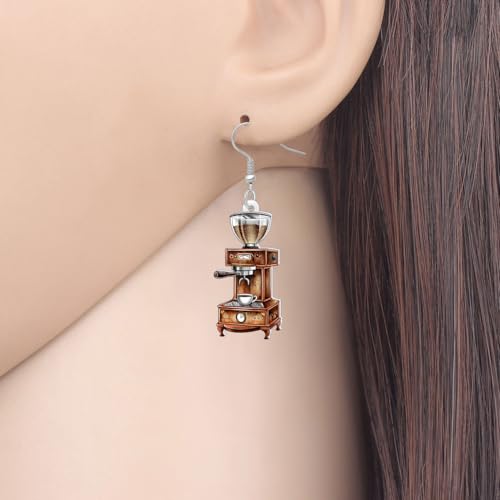 Image of BONSNY Acrylic Dangling Novelty Fun Black Coffee Machine Earrings Hypoallergenic Designer Jewelry Gifts For Women