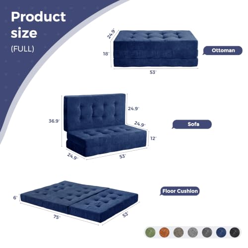 Image of MAXYOYO 6 inch Folding Sofa Bed for Floor, Tufted Tri-Fold Floor Mattress