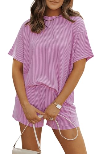 Image of Womens Pajama Sets 2 Piece Pjs Sleepwear Soft Comfy Short Sleeve Tops and Shorts Lounge Set Loungewear Outfit