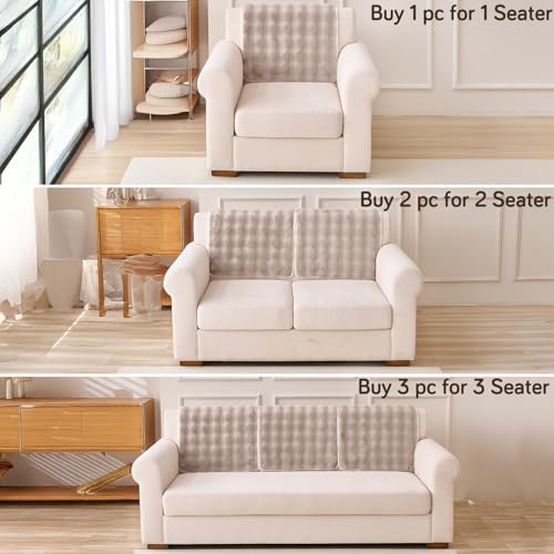 Image of HOKIPO 'FurHug' Luxury Faux Rabbit Fur Sofa Backrest Cover with Anti-Slip Backing, Latte Brown (AR-6289-LCF*1S)