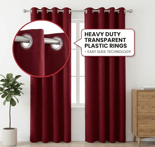 Image of VAS COLLECTIONS 100% Blackout Door Curtains, 7 Feet (121x215 cm) Set of 2, Plain, Thermal Insulated, Room Darkening Curtains for Living Room, Bedroom, (Maroon)