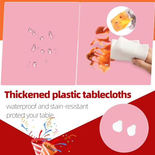 Image of tujol Pink 6 Pack Plastic Table Cloth 84 inch, Disposable Round Tablecloth Table Cover, Plastic Tablecloths for Parties