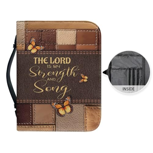 Portable Bible Cover Bag Large Study Bible Carrying Case for Women Men, The Lord Is My Strength And My Song, Bible Bag Organizer with Handle & Zipper 2XL4