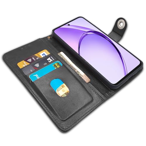 Image of Pikkme Flip Cover Leather Finish | Inside TPU with Card Pockets | Wallet Stand and Shock Proof | Complete Protection Button Flip Case for Oppo A3x 5G / A3x 4G / A3 5G (Black)