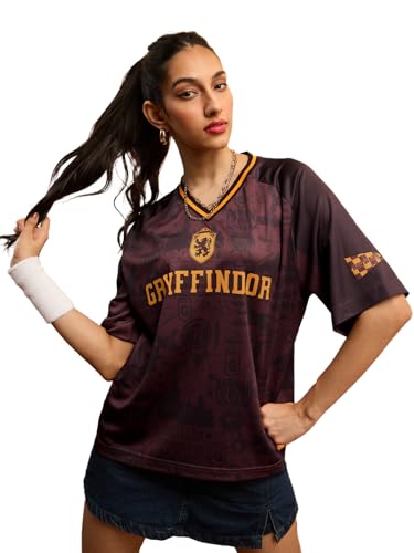 Image of The Souled Store Harry Potter: Women and Girls Short Sleeves V-Neck Graphic Printed Polyester Oversized Lightweight Breathable Casual Streetwear T-Shirt