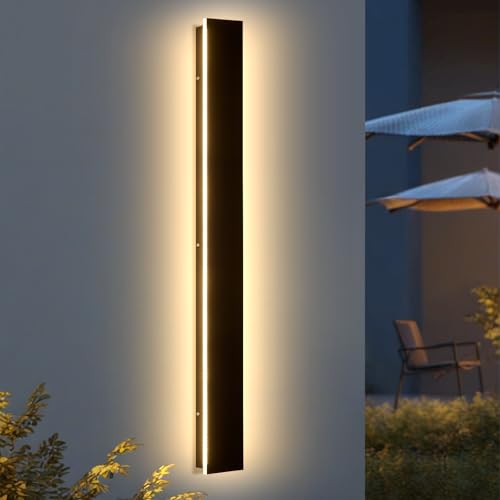 Image of AioTio 47.2in Outdoor Wall Light Exterior, Black Long LED Outdoor Wall Light Fixtures Wall Mount,Upgraded 4.72in Wide 3000K IP65 Waterproof Modern Porch Sconce Lights for Garage,Courtyard,Patio
