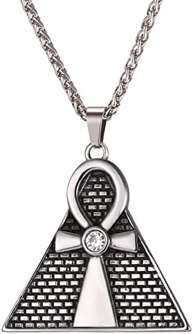 U7 Key to Life, Ankh Cross Pendant Necklace for Men Women, Gold/Black/Rose Gold/Blue Plated, Stainless Steel Vintage Egyptian Amulet Jewellery