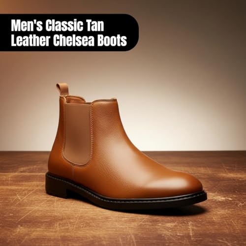 Image of CRACHERS Men's Classic Black Leather Chelsea Boots | Formal & Casual Slip-On Ankle Boots with Elastic Side Panel and Pull Tab | Durable & Stylish Lightweight Boots for Men
