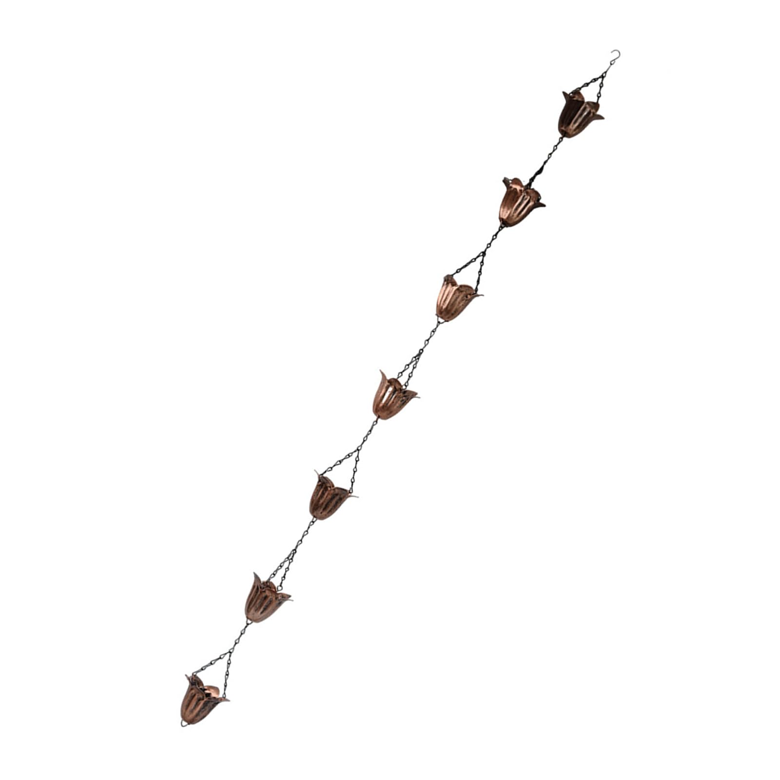Tertioi Bronzetuliprainch Artistic Handcrafted Iron Rain Chain With Flower Design Ornamental Perfect For Patio Roof Gutter Drainage Decoration Iron Pad Rain Chain