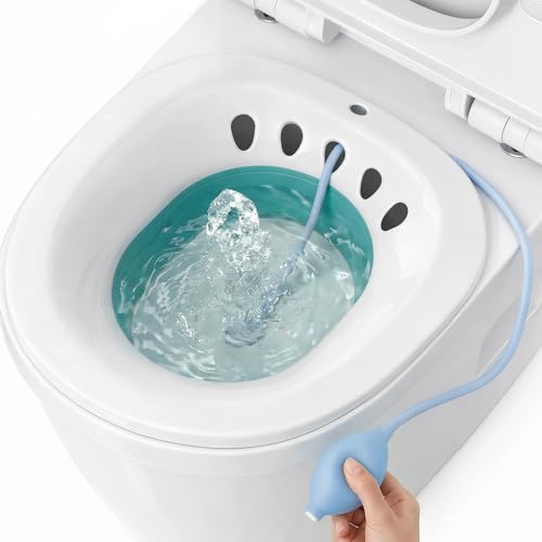 DEANIC Foldable Sitz Bath for Toilet Hemorrhoids Treatment and Post Partum Care Yoni Steam Bath Seat for Pregnant Women Bidet Bowl with Flusher Pump (Green)