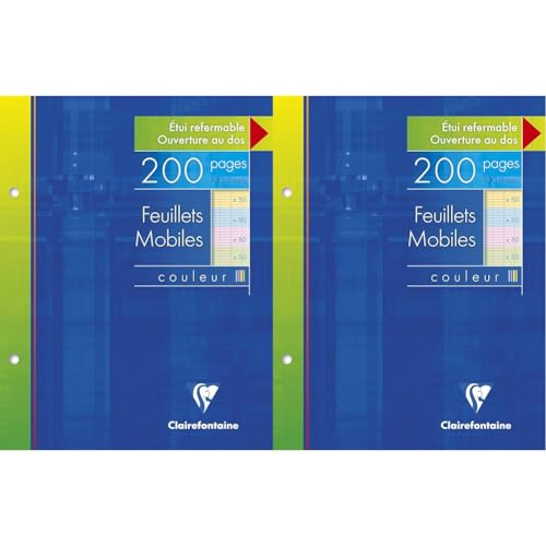 Clairefontaine, 1 Etui de 200 Feuilles mobiles 4 couleurs, perforées à grand carreaux, format :...