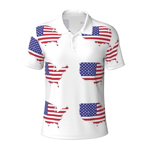 Polo de golf anti-humidité pour homme avec imprimé carte du drapeau américain moderne