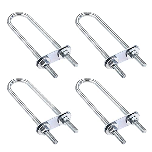 uxcell Round U-Bolts 4 Sets 0.91"(23mm) Inner Width 120mm Length Steel M6 with Nut, Plate, Washer