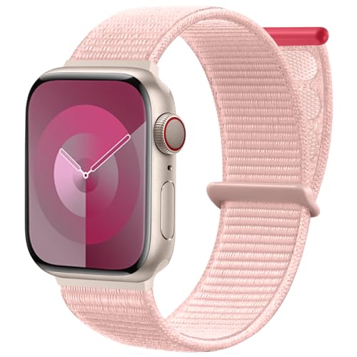 Maledan Solo Loop Nylon Bracelet Compatible avec Apple Watch Bracelet 44mm 38mm 42mm 40mm 41mm 45mm 49mm, Bracelet Réglable de Sport pour iWatch Series 9 8 7 6 5 4 3 2 1 SE, 38mm/40mm/41mm, Rose Vif
