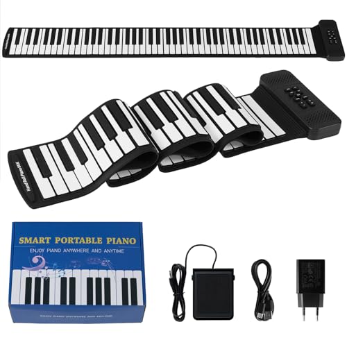COSTWAY 88 Tasten Roll Up Piano, Keyboard Klavier faltbar mit 128 Rhythmen & 128 Tönen & 14 Demos, E-Piano mit MIDI-Bluetooth & Sustain-Pedal, Silikon Rollklavier für Kinder Erwachsene Anfänger
