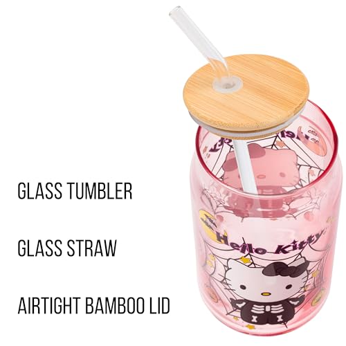 Vaso de Hello Kitty espeluznante rosa lavanda con popote de vidrio 5
