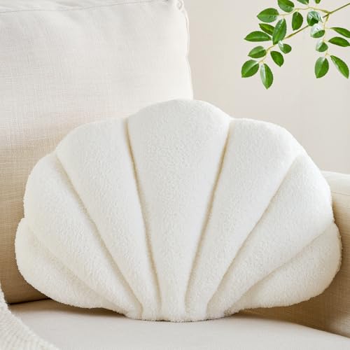 CANGHI Shell Pillow Seashell Decorative Pillow Ivory White Beachy Coastal Shell Shaped Throw Pillows 13x10 Inch Soft Ocean Beach Sea Shell Plush Pillows Cushion for Bed Couch Living Sofa Room Decor