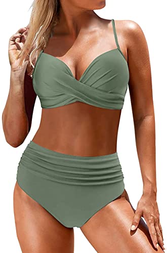 Yutdeng Swimwear Damen Zweiteiliger Badeanzug mit Bügel Crossover Bademode...