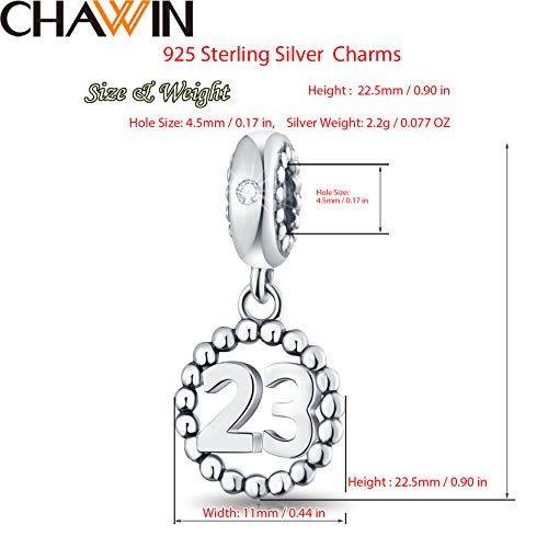 23 Number Bracelet Charms, 925 Sterling Silver Pendant Beads Fit Pandora Charm Bracelets, Necklace, European Snake Chain, Dangling For Happy Birthday 23Th Anniversary 23 Years #TOP1