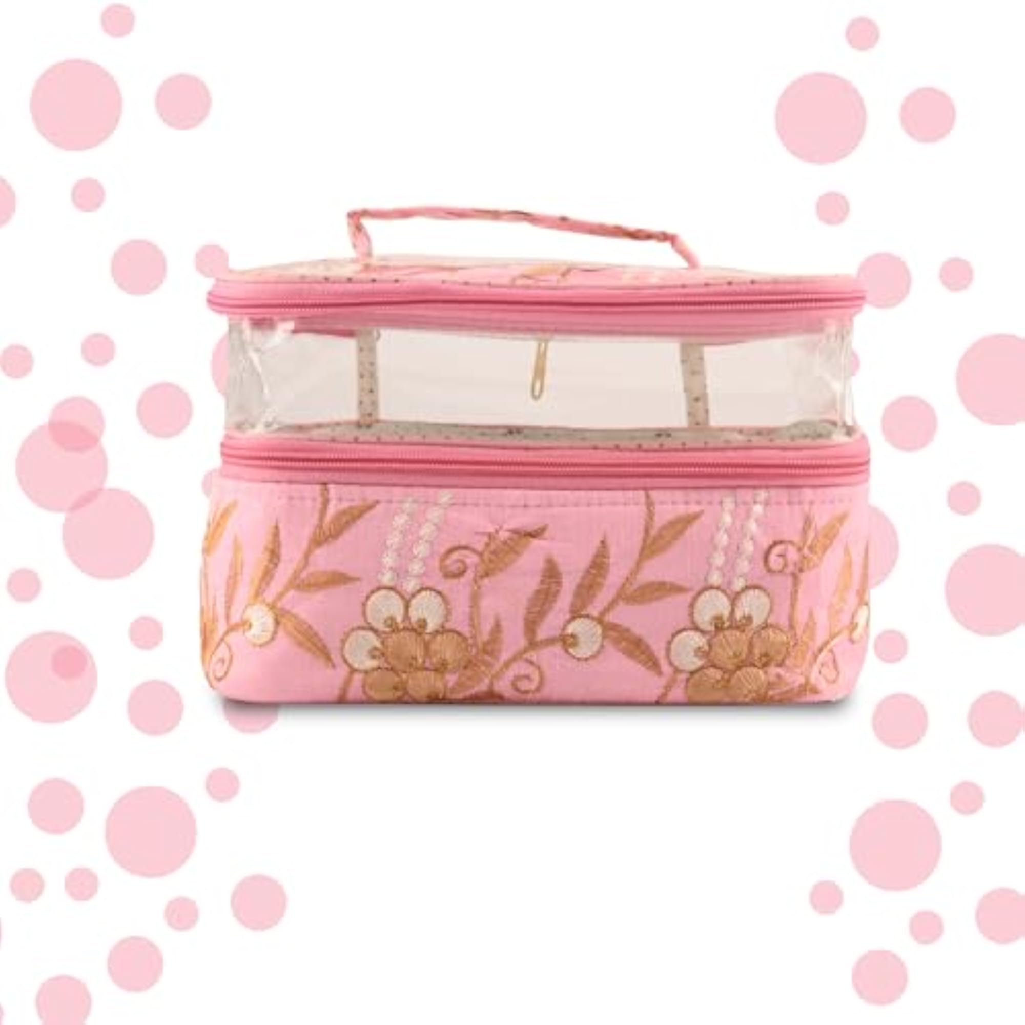 Pack of 2 Dual Layer Cosmetic Bag with Handle