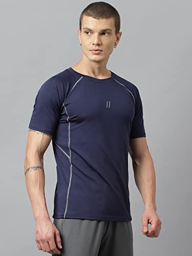Image of ATICX Men's Slim Fit Polyester Half Sleeve T Shirt - Quick Dry Lycra Sports Compression Training Tee for Gym, Running
