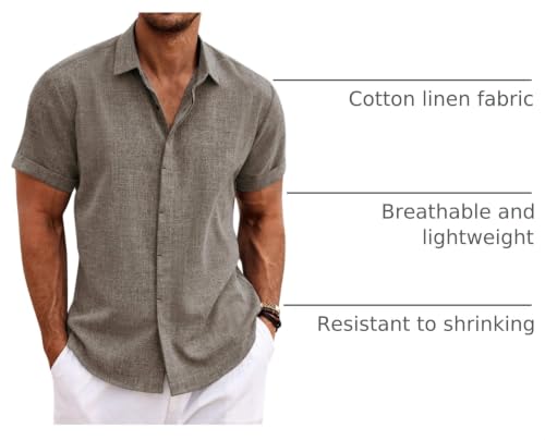 Image of COOFANDY Men's Linen Shirts Short Sleeve Casual Shirts Button Down Shirt for Men Beach Summer Wedding Shirt