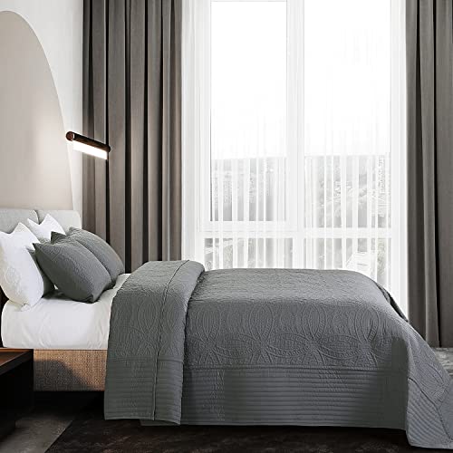 Sunyrisy Oversized King Bedspreads 128X120 Quilt Set, Lightweight Reversible 3 Piece Comforter Set, 100% Microfiber Coverlet Bedding Set, Grey (Super King Plus) #TOP1