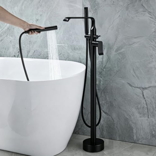 Mitigeur bain îlot noir mat robinet de baignoire cascade sur pied premium