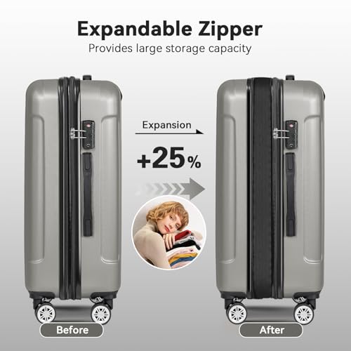 FOCHIER F Luggage Sets, Expandable 3 piece Hard Shell Luggage Set with TSA Lock, PC+ABS Hardside Travel Suitcase with Wheels for Women Men 20 24 28 Inch (Grey)4