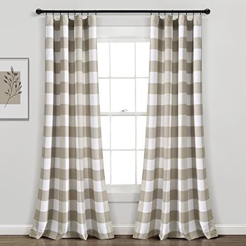 Lush Decor Kelly Checker Light Filtering Window Curtain Panel Pair, 84" L x 52" W, Neutral