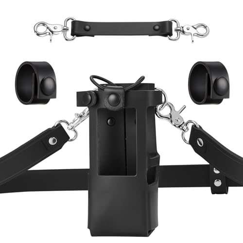 abcGoodefg Leather Firefighter Radio Strap and Holder, Leather Radio Holster Set with Anti-sway Strap, Cord Keepers Compatible with Motorola APX 6000/6000XE/8000/8000XE (Black)