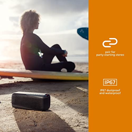 Image of PHILIPS S4807 Outdoors Wireless Bluetooth Speaker with Stereo Pairing and Bluetooth Multipoint Connection, IP67 Waterproof, Gray