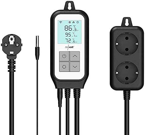 revolt Temperaturschalter: WLAN-Steckdosen-Thermostat für 2 Geräte, Sensor, App, Sprachsteuerung (Steckdosen Thermostat WiFi, Universal, Gewächshaus Heizung)
