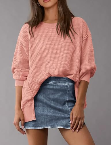 PRETTYGARDEN Oversized Sweatshirt for Women 2025 Fashion Crewneck Long Sleeve Pullover Waffle Knit Tops Fall Trendy Clothes