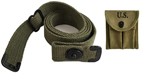 M1 Carbine Sling WWII Reproduction Canvas Sling with Carbine Pouch (OD Green)