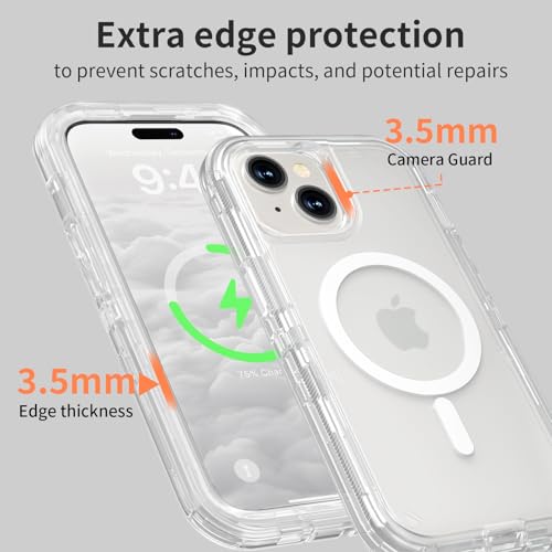 Follaroma for iPhone 15 Case, Compatible with MagSafe, Heavy Duty Shockproof Protection Phone Cases, Anti-Drop, Dual Layer Transparent Magnetic Phone Case for iPhone 15, 6.1'', Clear by Follaroma - Used condition - Image 6