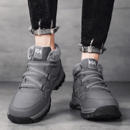 Image of Moodeng Mens Winter Boots Casual Lightweight Snow Boots Warm Fur Lined Hiking Boots Water-Resistant Comfortable Ankle shoes Outdoor Walking