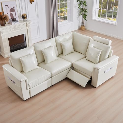 Image of RARZOE Modular Sectional Couch Corner Seat Module, Faux Leather Armless Corner Seat, Modular Sectional Sofa Module for Living Room Home Theater,Beige