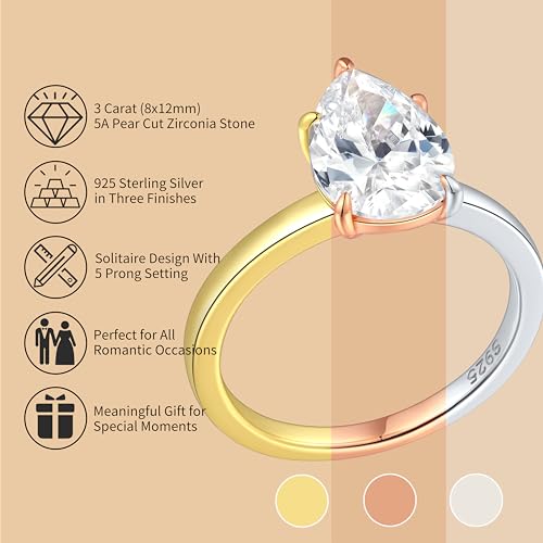 925 Sterling Silver Engagement Rings for Women Pear Cut Cubic Zirconia Wedding Promise Rings for Her Size 4-12.52