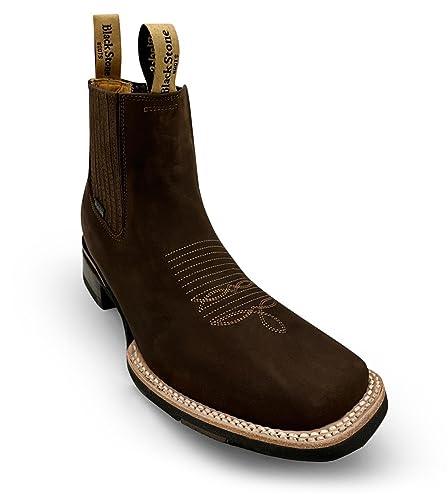 Men’s Leather Short Ankle Square Toe Boot Rubber Sole