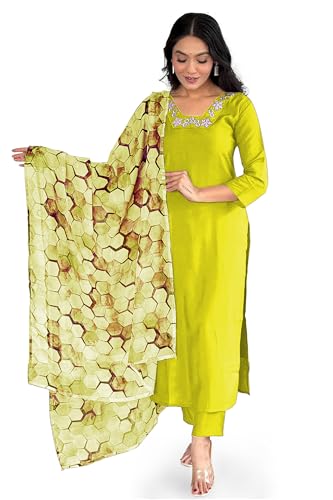 Image of Jwalin Women's Chinon Silk Kurta Pant Set with Dupatta