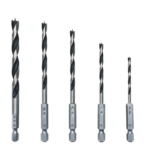 NORTOOLS Holzbohrer-Set 5 Stück Brad Angle Holzbohrset DIY Liebhaber Akku-Schraubendreher mit Sechskantschaft 3 4 5 6 8 mm