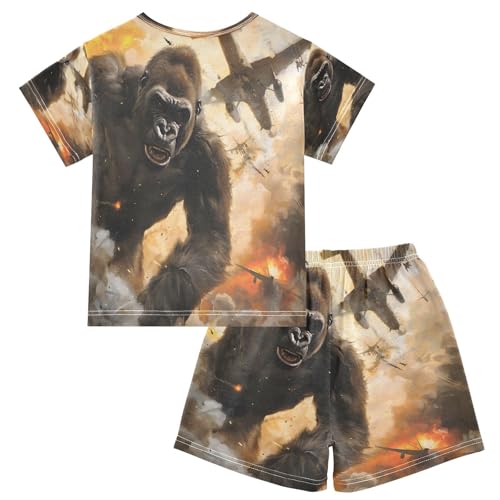 ALAZA Gorilla Airplane Pajamas Short Sleeve 2 Piece Sleepwear Top and Bottom Pajama Set Unisex2