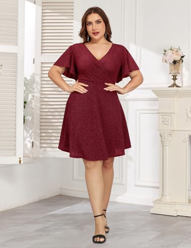 Image of ZOMVA 2025 Plus Size 0X-4X Sparkly Glitter Wrap V Neck A Line Mini Dress Sparkle Sequin Sexy Dresses Cocktail Party Club